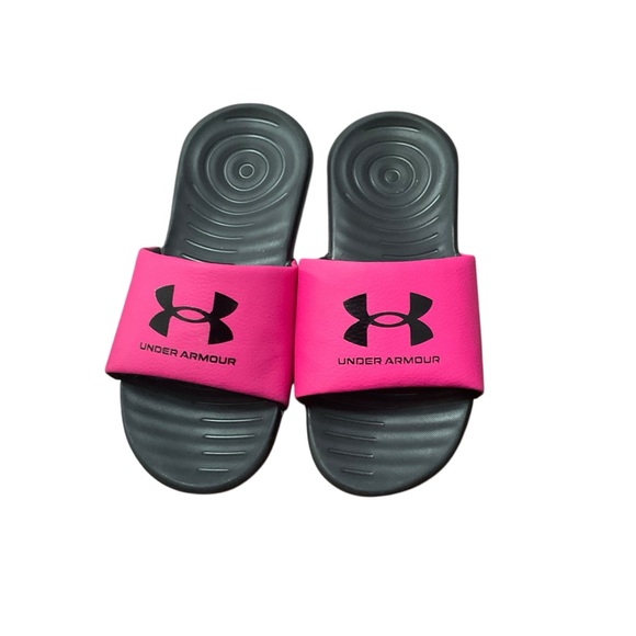 Under Armour Girl's Ansa Slides Pink Black Size 2 - Picture 1 of 3
